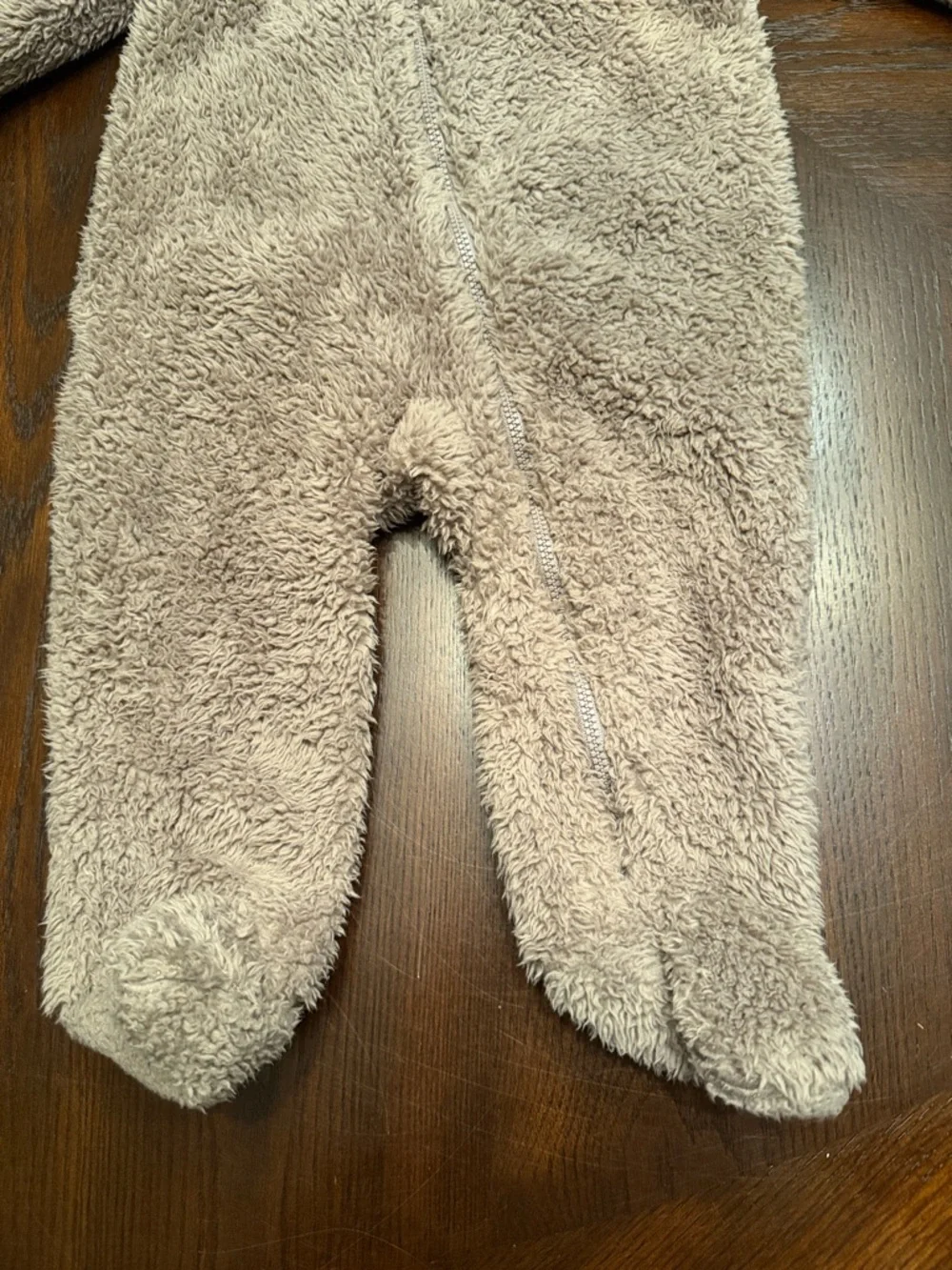 Carter’s Teddy Fleece Bear Hooded Footed Zip Romper Taupe 9M